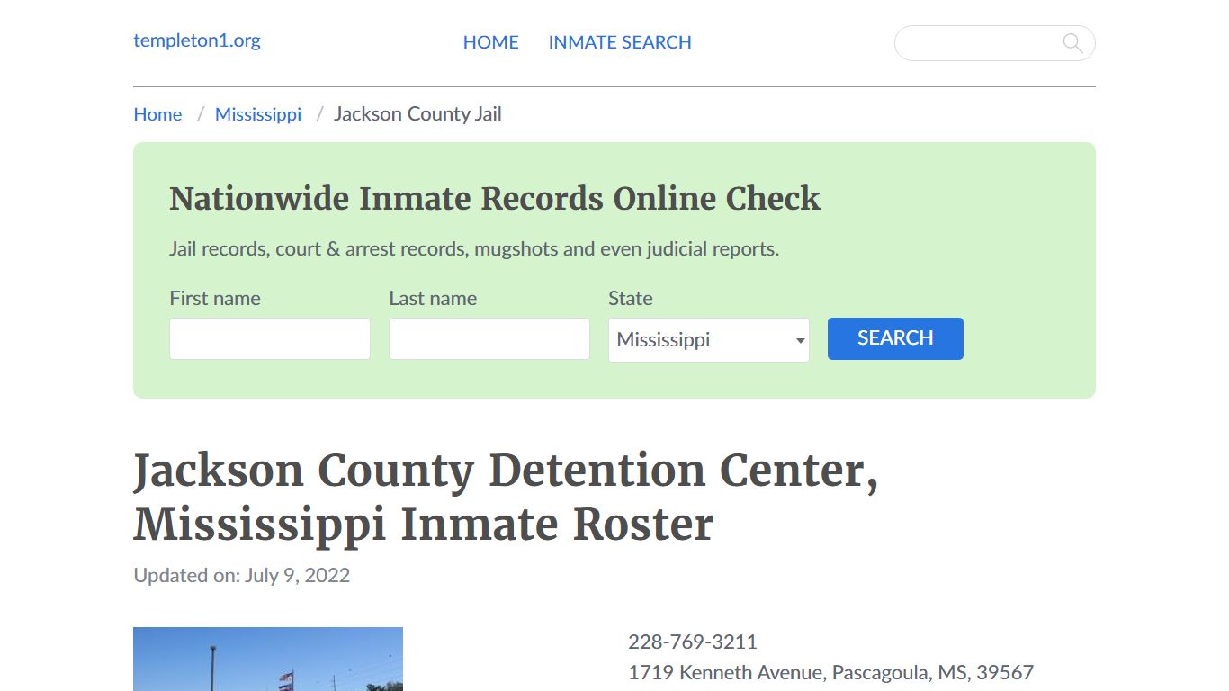 Jackson County Detention Center, Mississippi Inmate Booking